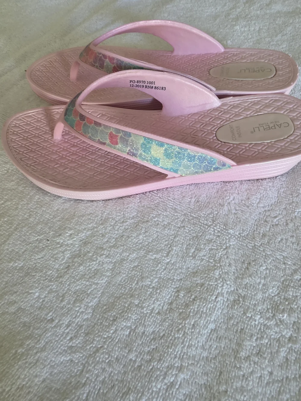 Capelli of New York Pink Flip Flops with Multicolor Glitter Mermaid Straps